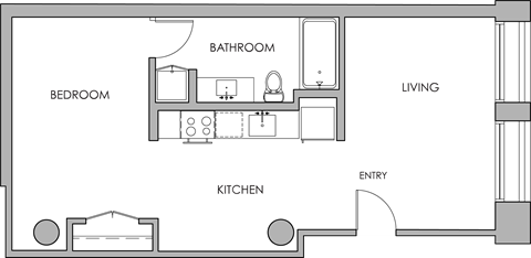 Floor plan for studio, 1 bath, 689 sqft